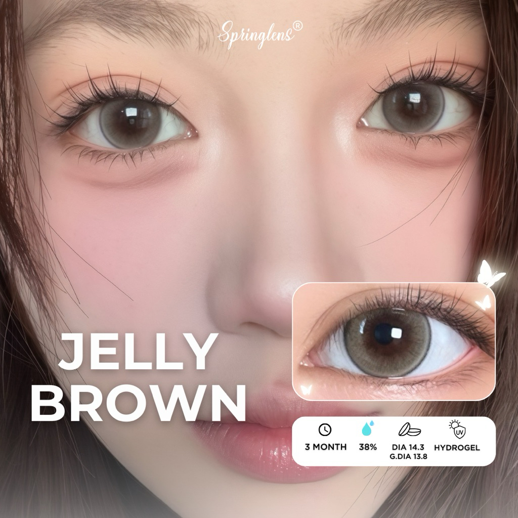 Kính áp tròng Jelly Brown nâu bạc sữa viền đen filter nhẹ vibe Hug Me giãn to 3 tháng 0-7 độ | Spring Lens