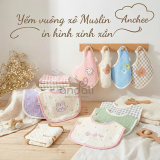 Yếm Vuông Anchee Cho Bé – Chất Xô Muslin Cao Cấp, Thấm Hút Tốt, In Hình Dễ Thương Cho Trẻ Sơ Sinh & Trẻ Nhỏ