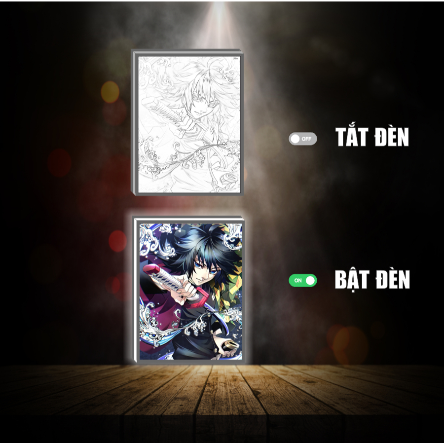 Tranh đèn led 3D đổi màu Giyu - Kimetsu no yaiba - Tranh đèn led 3D ANIME trang trí bàn làm việc, đèn ngủ