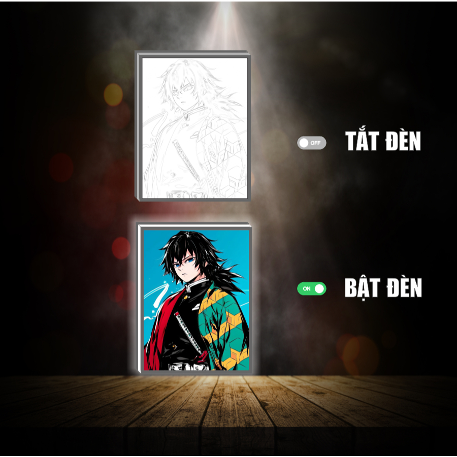 Tranh đèn led 3D đổi màu Giyu - Kimetsu no yaiba - Tranh đèn led 3D ANIME trang trí bàn làm việc, đèn ngủ