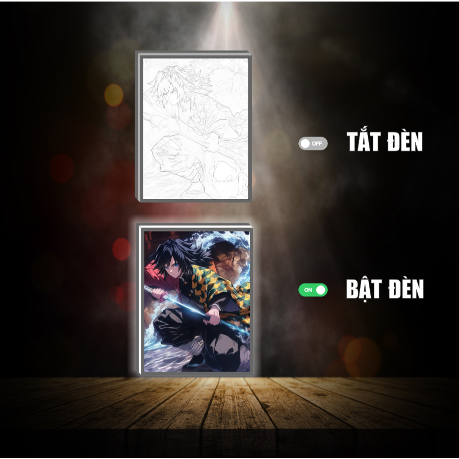 Tranh đèn led 3D đổi màu Giyu - Kimetsu no yaiba - Tranh đèn led 3D ANIME trang trí bàn làm việc, đèn ngủ