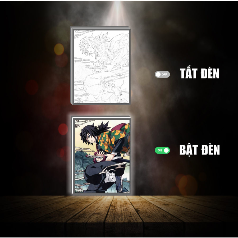 Tranh đèn led 3D đổi màu Giyu - Kimetsu no yaiba - Tranh đèn led 3D ANIME trang trí bàn làm việc, đèn ngủ