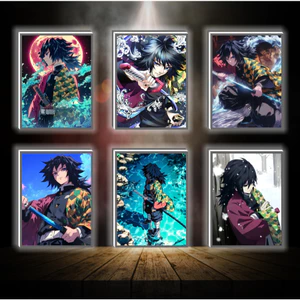 Tranh đèn led 3D đổi màu Giyu - Kimetsu no yaiba - Tranh đèn led 3D ANIME trang trí bàn làm việc, đèn ngủ