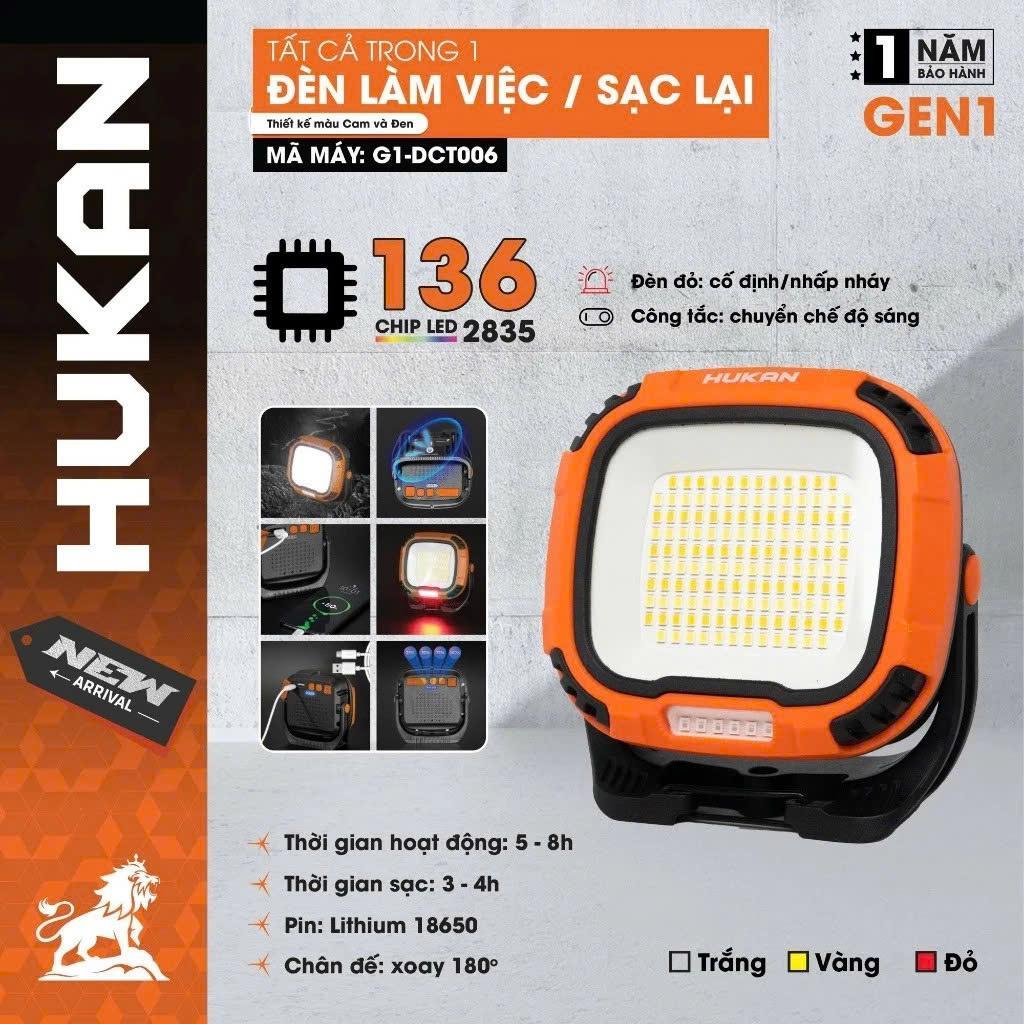 Đèn led HUKAN G1-DCT006, 136 chip led, Hoạt động 5-8h, Chân đế xoay được 180 độ