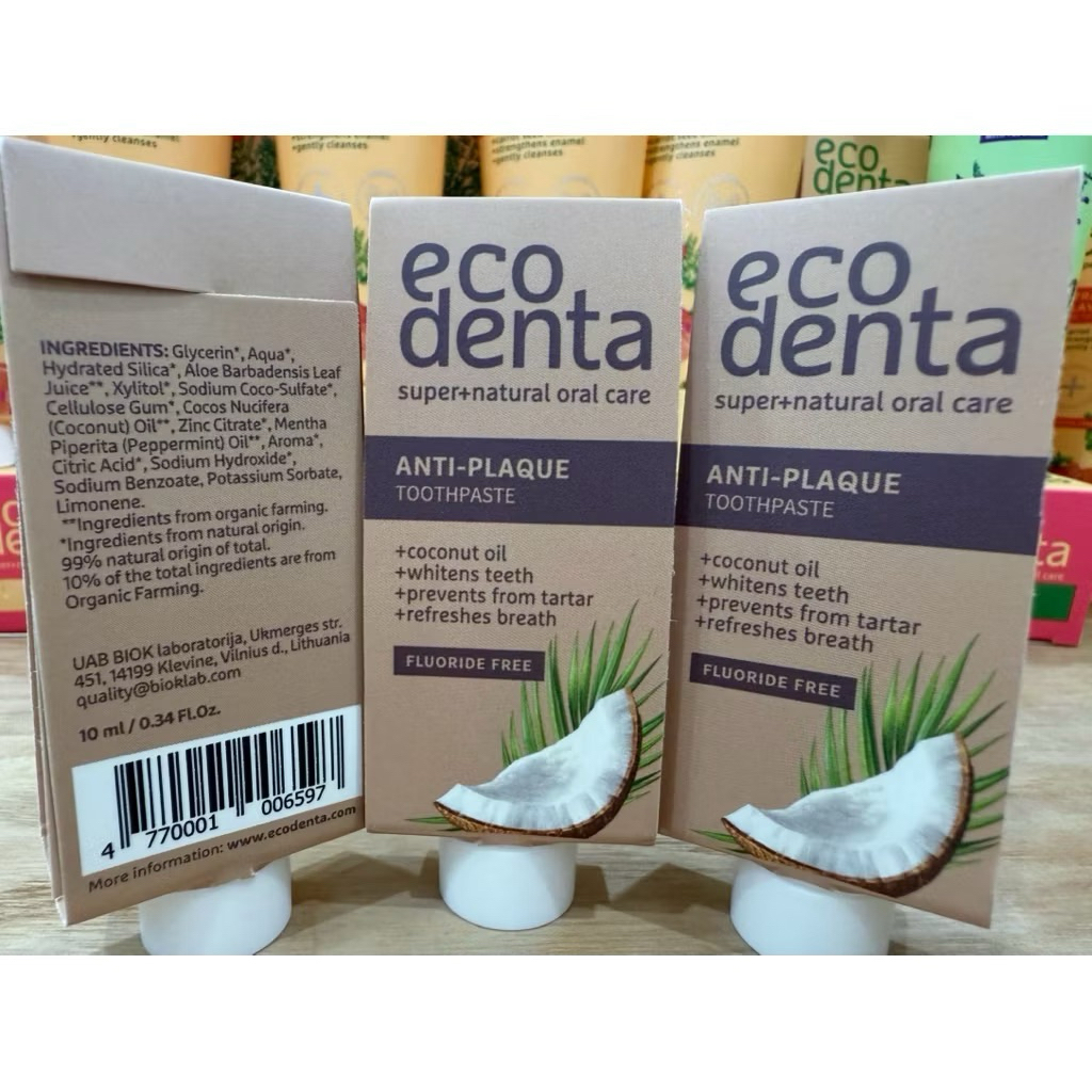 [Quà tặng đơn từ 250.000vnd]  1type du lịch10ml-kem đánh răng Ecodenta Organic Coconut dầu dừa chống mảng bám,trắng răng