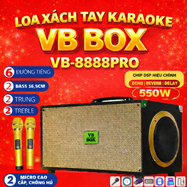 Loa Karaoke VB BOX- VB8888PRO,Loa 2 Bass Đôi ,2 Trung ,2 Treble, Công ...