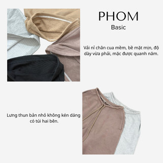 Quần mùa hè nỉ chân cua PHOM ống rộng dáng dài lưng thun bản nhỏ tròn co giãn PQ03N
