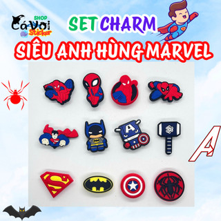 Set Charm Siêu Anh Hùng Marvel & DC Cute – Spider Man, Batman, Captain America, Thor, Superman – Charm Gắn Dép Cross