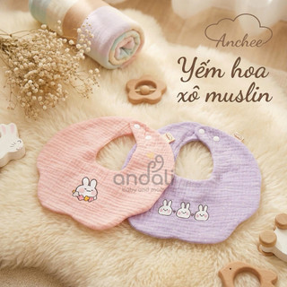 Set 2 Yếm Xô Muslin Anchee Cho Bé – Yếm cho bé dưới 2 tuổi Thoáng Khí, Mềm Mịn, Thấm Hút Tốt, Họa Tiết Dễ Thương