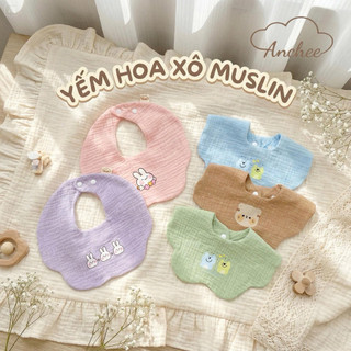 Set 2 Yếm Xô Muslin Anchee Cho Bé – Yếm cho bé dưới 2 tuổi Thoáng Khí, Mềm Mịn, Thấm Hút Tốt, Họa Tiết Dễ Thương