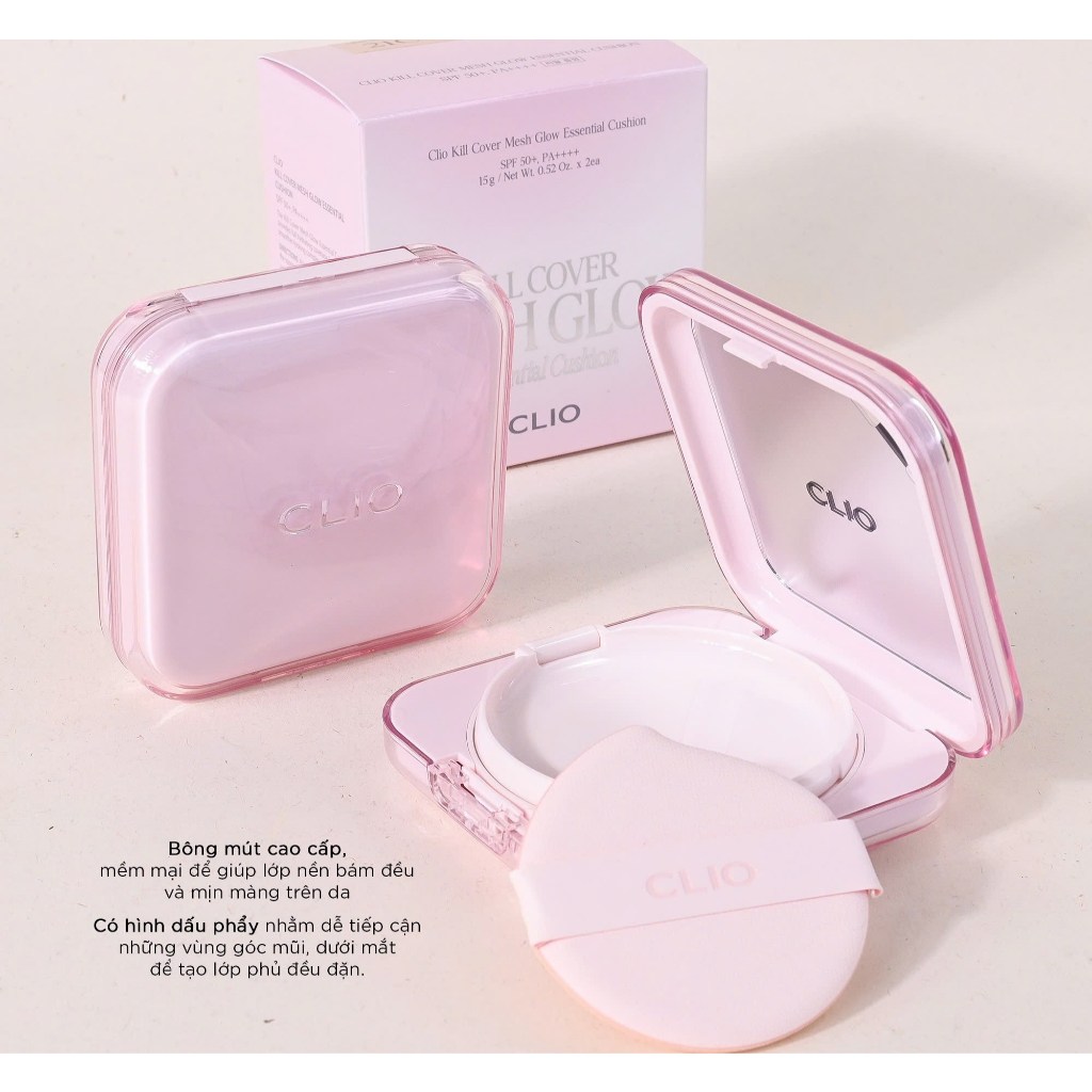Phấn Nước CLIO Kill Cover Mesh Glow Essential Cushion Che Phủ Khuyết Điểm Tự Nhiên