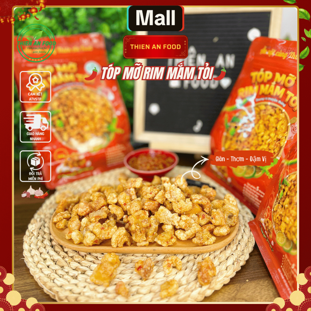 Combo 2 Túi Tóp Mỡ Da Giòn Rim Mắm Tỏi Thiên An Food 500G - Đồ Ăn Vặt Giòn Ngon Đậm Vị