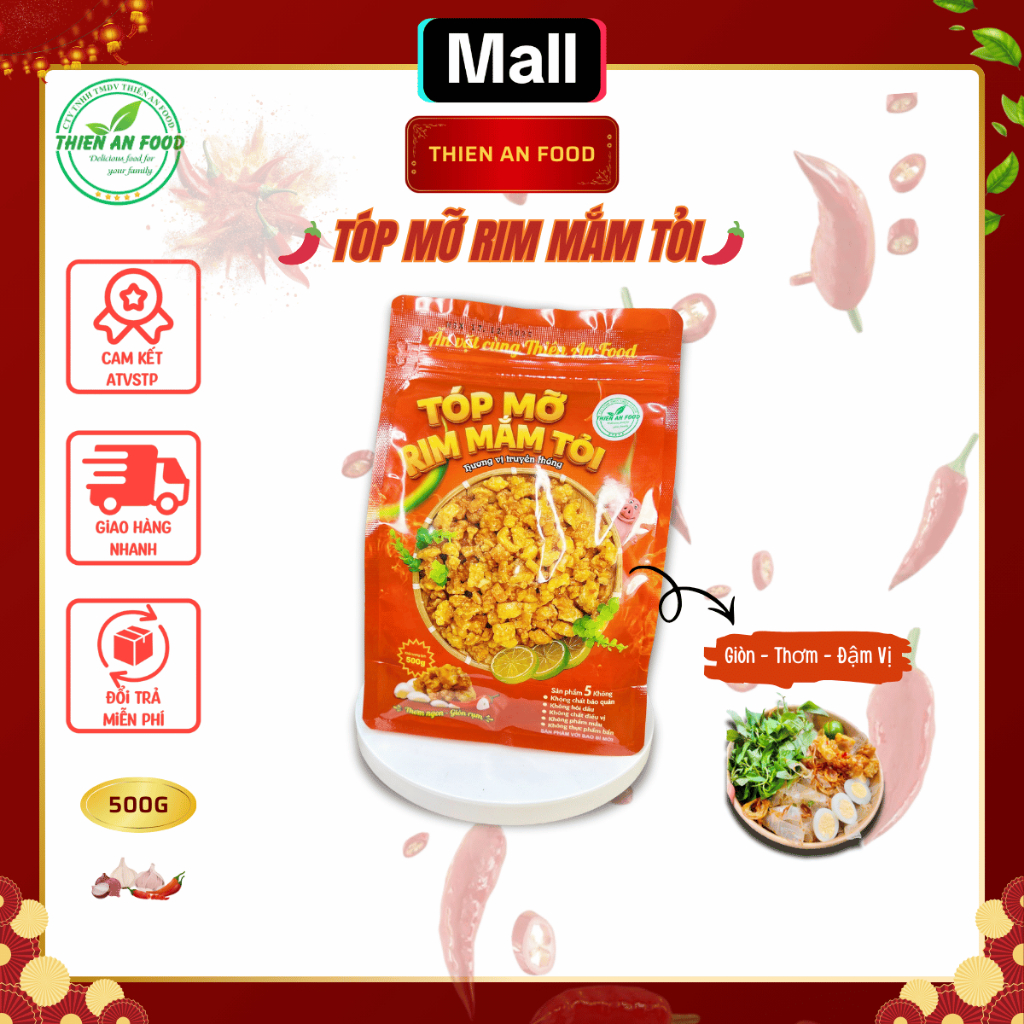 Combo 2 Túi Tóp Mỡ Da Giòn Rim Mắm Tỏi Thiên An Food 500G - Đồ Ăn Vặt Giòn Ngon Đậm Vị