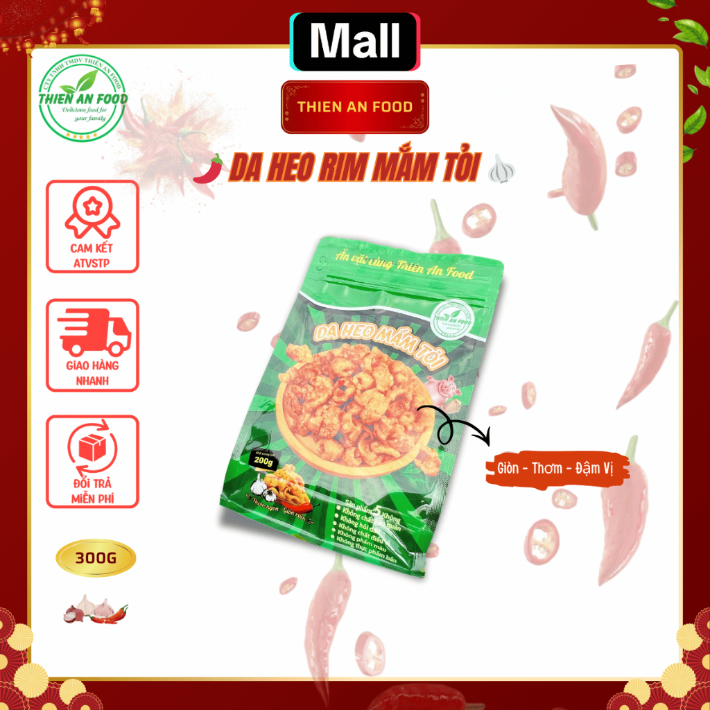 Da Heo Rim Mắm Tỏi Thiên An Food Túi 200G Đồ Ăn Vặt Siêu Giòn Rụm Đậm Vị