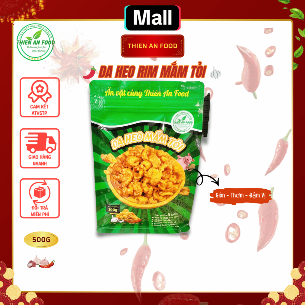 Da Heo Rim Mắm Tỏi Thiên An Food Túi 200G Đồ Ăn Vặt Siêu Giòn Rụm Đậm Vị