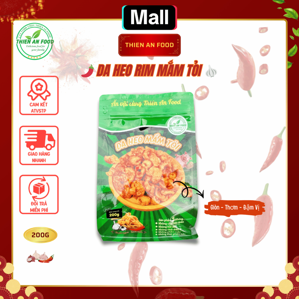 Da Heo Rim Mắm Tỏi Thiên An Food Túi 200G Đồ Ăn Vặt Siêu Giòn Rụm Đậm Vị