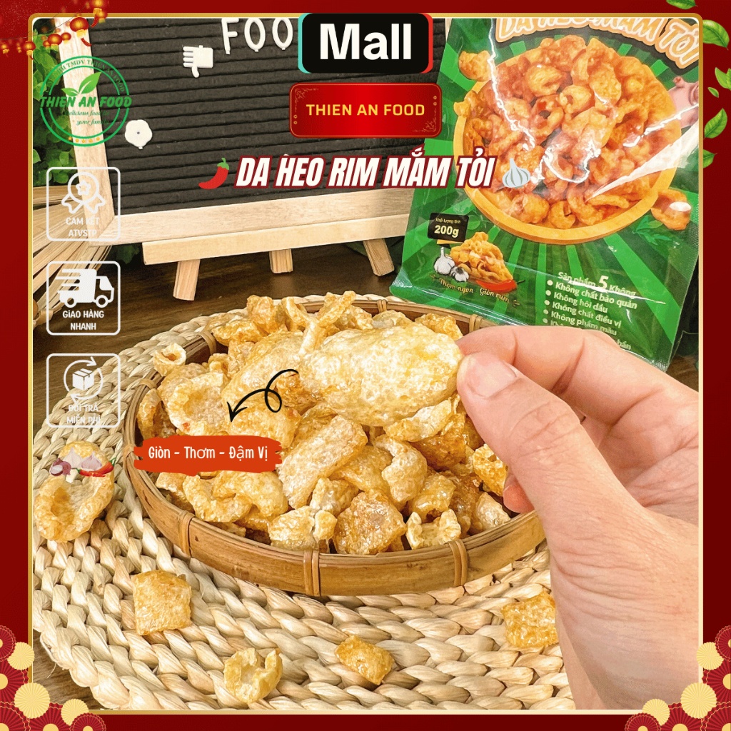 Da Heo Rim Mắm Tỏi Thiên An Food Túi 200G Đồ Ăn Vặt Siêu Giòn Rụm Đậm Vị