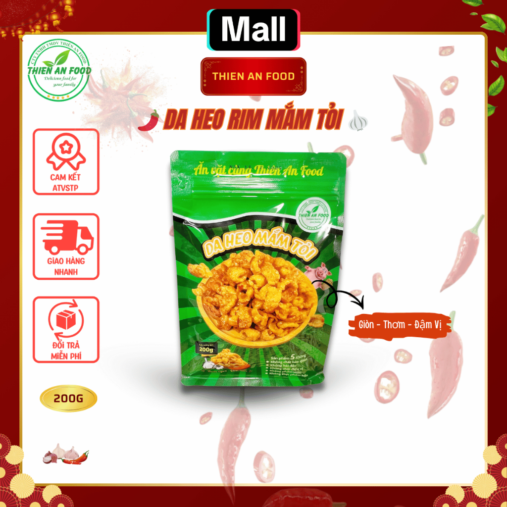 Da Heo Rim Mắm Tỏi Thiên An Food Túi 200G Đồ Ăn Vặt Siêu Giòn Rụm Đậm Vị