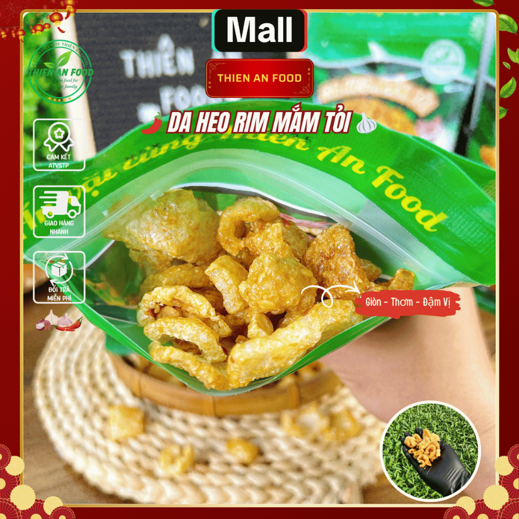 Da Heo Rim Mắm Tỏi Thiên An Food Túi 200G Đồ Ăn Vặt Siêu Giòn Rụm Đậm Vị