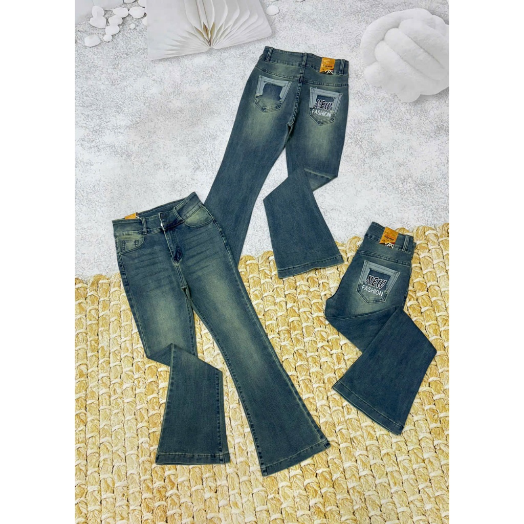 90-92cm Quần Jeans 9 Tấc Nữ Lưng Cao Co giãn Thời Trang