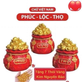 (Tặng Thỏi Vàng) Bộ 3 Hũ Phúc Lộc Thọ đựnġ Muối Gạo