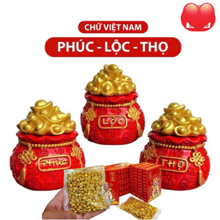 (Tặng Thỏi Vàng) Bộ 3 Hũ Phúc Lộc Thọ đựnġ Muối Gạo