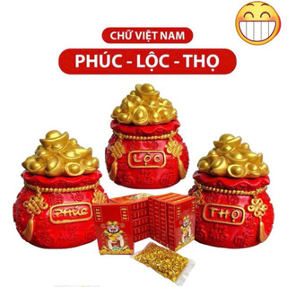 (Tặng Thỏi Vàng) Bộ 3 Hũ Phúc Lộc Thọ đựnġ Muối Gạo