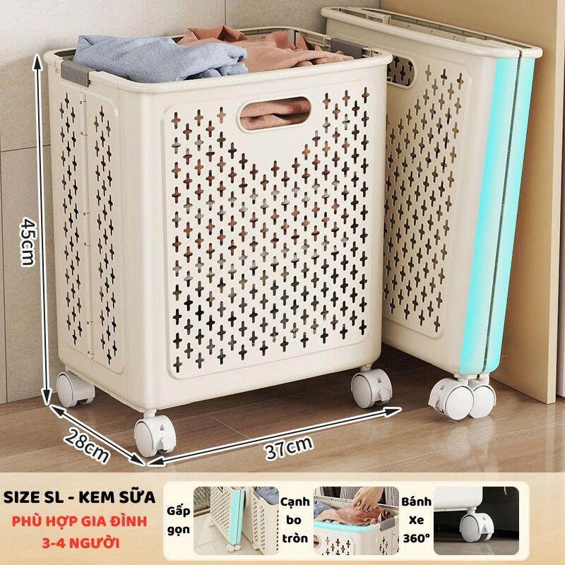 Giỏ Đựng Quần Áo Có Bánh Xe, Giỏ Nhựa Đựng Quần Áo Bẩn Đa Năng, Có Thể Gấp Gọn, Có Bánh Xe Q046