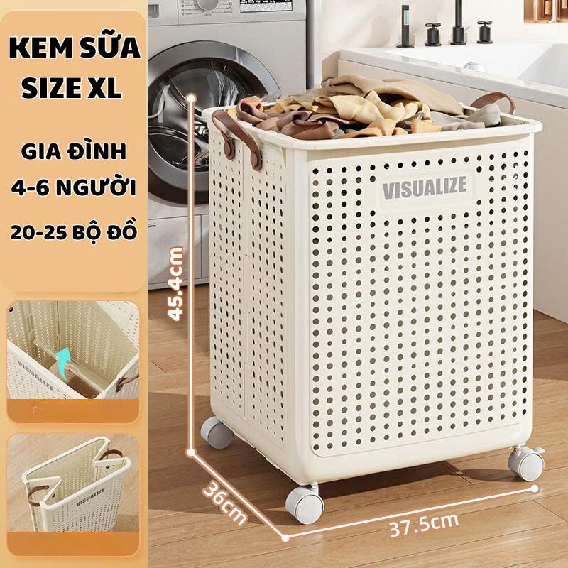 Giỏ Đựng Quần Áo Có Bánh Xe, Giỏ Nhựa Đựng Quần Áo Bẩn Đa Năng, Có Thể Gấp Gọn, Có Bánh Xe Q046