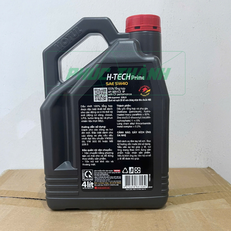 Dầu Nhớt Tổng Hợp Toàn Phần Cho Xe Ô Tô MOTUL H-TECH PRIME 5W40 API SP A3/B4 4Lit - Chính Hãng