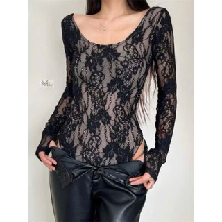 Áo ren bodysuit nữ dài tay cổ vuông /tròn sexy dễ mix đồ d56