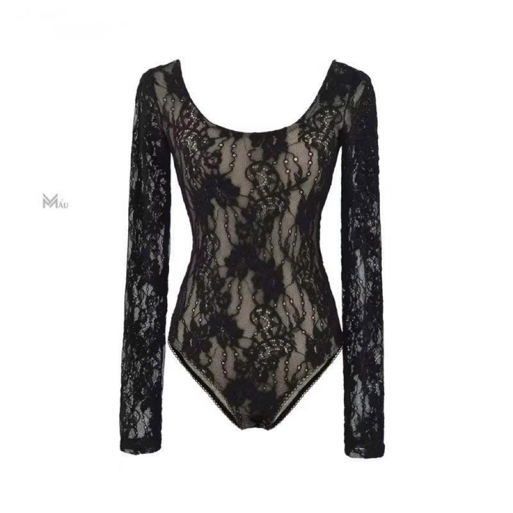 Áo body suits ren hoa cổ u mix đồ gợi cảm