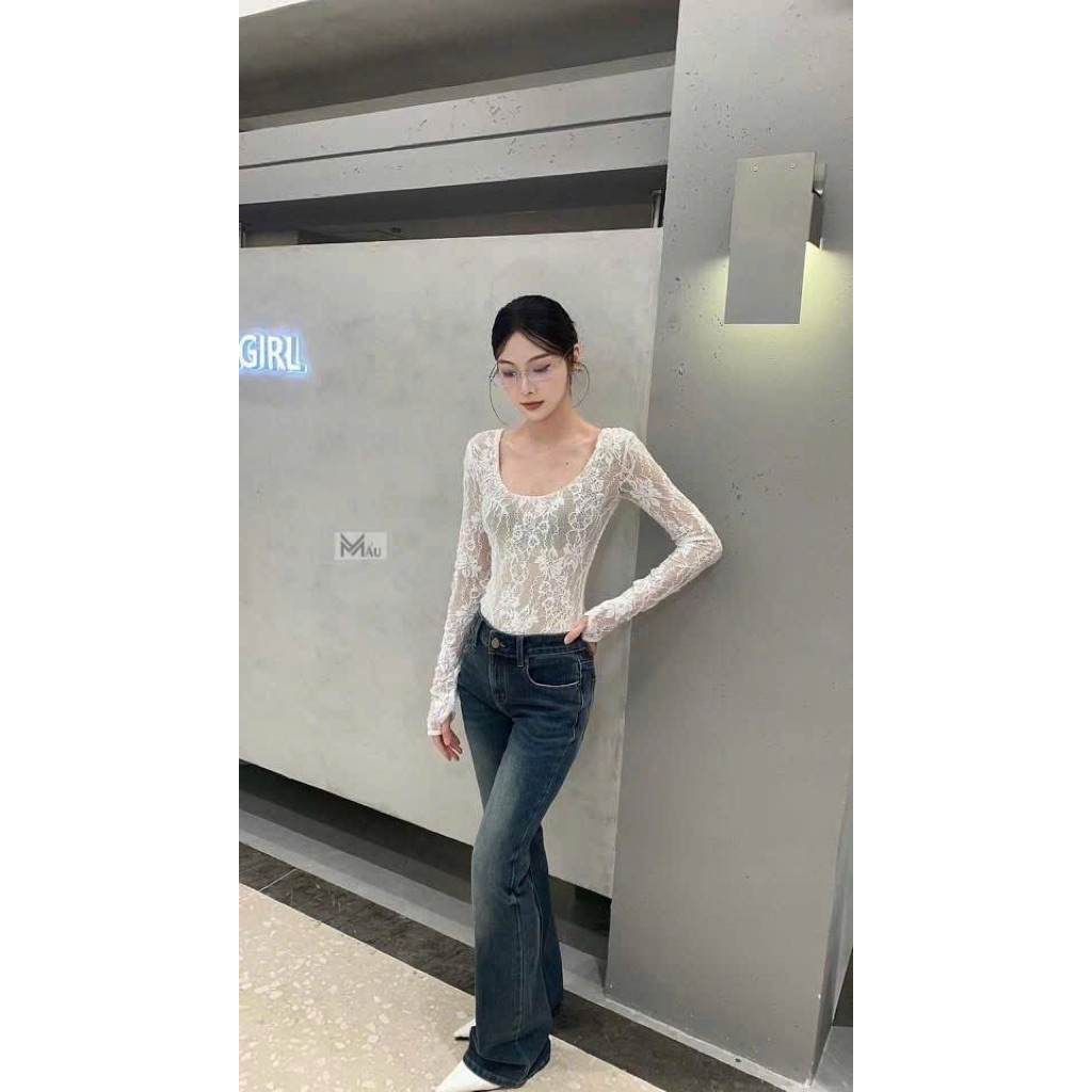 Áo body suits ren hoa cổ u mix đồ gợi cảm