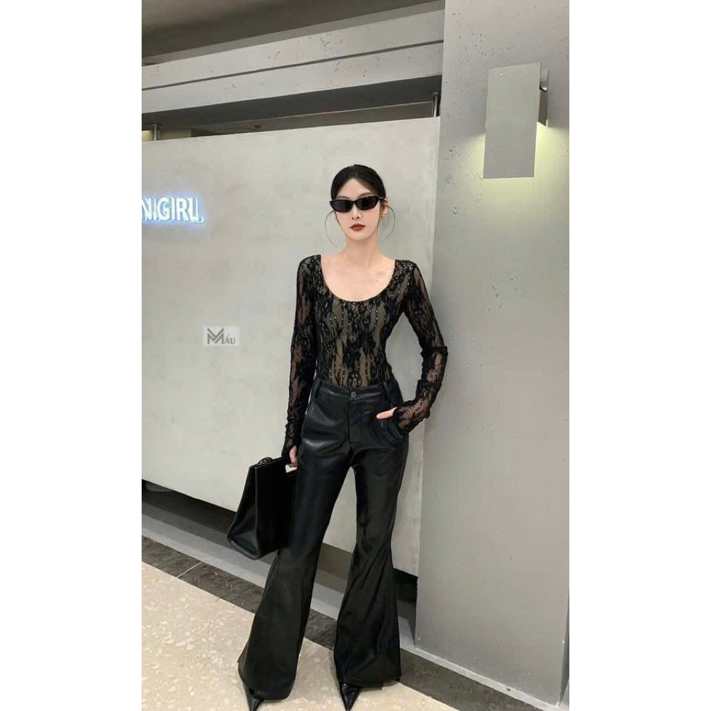 Áo body suits ren hoa cổ u mix đồ gợi cảm