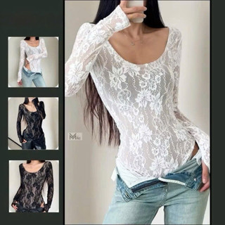 Áo ren bodysuit nữ dài tay cổ vuông /tròn sexy dễ mix đồ d56