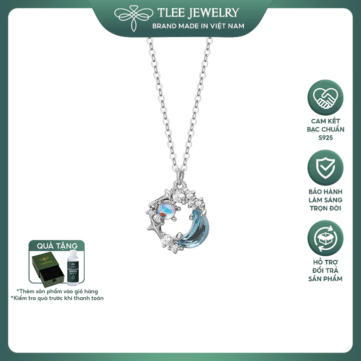 Dây chuyền bạc nữ TLEE Dreamy Moon trăng sao đính đá moonstone lấp lánh TLEE JEWELRY D0445