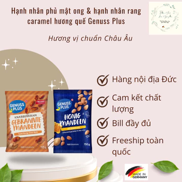 Hạnh nhân phủ mật ong & hạnh nhân rang caramel hương quế Genuss Plus 125g, 150g