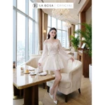La Rosa Đầm Trễ Vai Tay Bồng Dáng Xòe Tiểu Thư, Đầm Phối Ren Hoa Nổi Bật Nàng Diện Đi Cafe, Dự Tiệc...Đều Hợp V1443 — ảnh 3