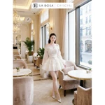 La Rosa Đầm Trễ Vai Tay Bồng Dáng Xòe Tiểu Thư, Đầm Phối Ren Hoa Nổi Bật Nàng Diện Đi Cafe, Dự Tiệc...Đều Hợp V1443 — ảnh 4