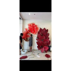 combo 20 lá cọ màu đỏ trang trí decor