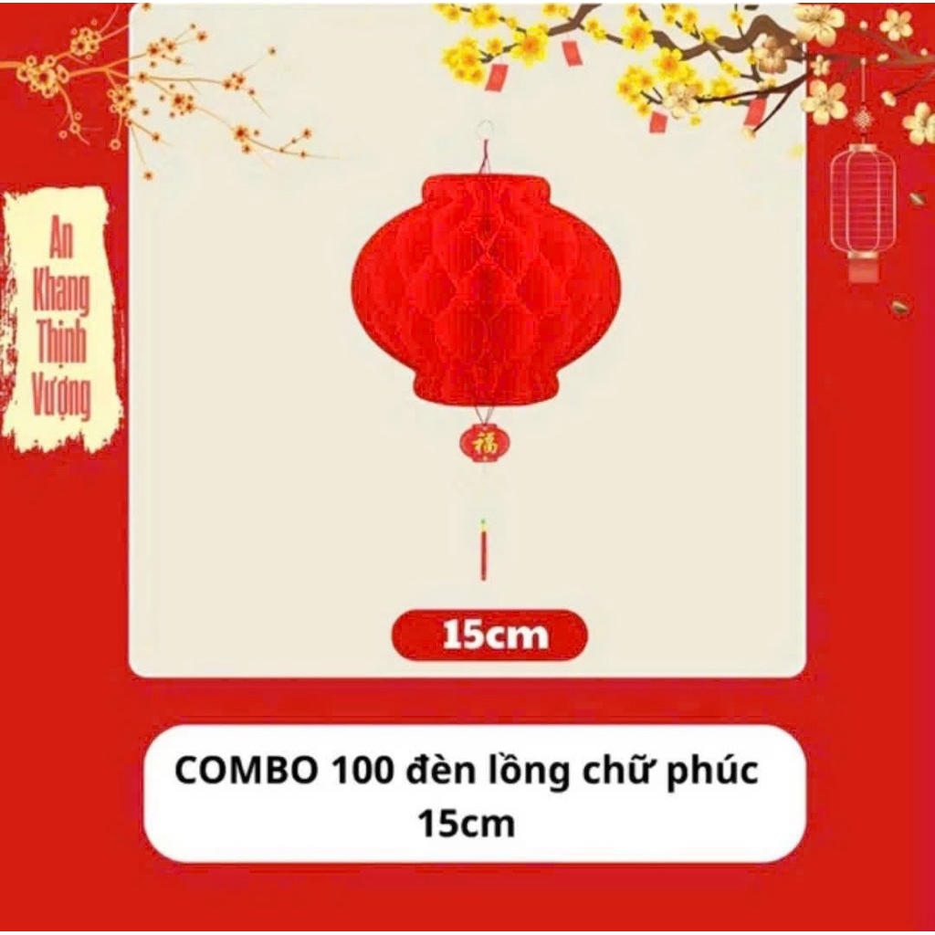 Set 10 Quả Lồng Đèn Đỏ Trang Trí Tết Cỡ 15cm – Đèn Treo Cây, Treo Nhà May Mắn Phong Thủy