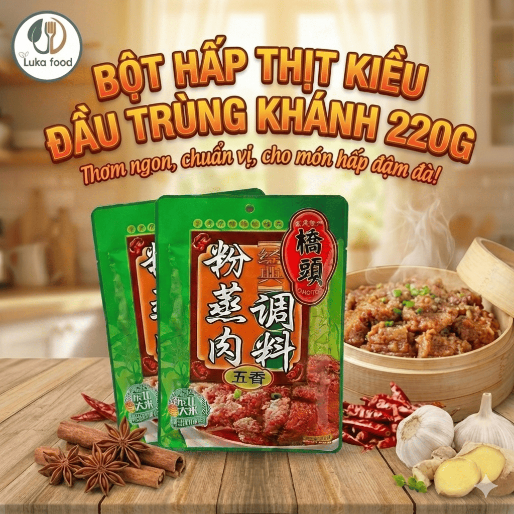 Gia Vị Bột Hấp Thịt Kiều Đầu Trùng Khánh 220g - Bột Làm Thịt Hấp, Sườn Hấp Ngũ Vị Hương/Cay Nồng Đậm Đà Luka Food