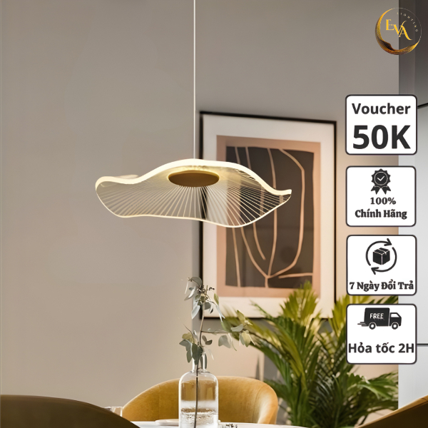 Đèn thả EVA APT435 chao mika, khung mạ vàng hình lá sen độc đáo ánh sáng vàng bảo hành 12 tháng