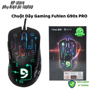 Chuột có dây gaming Fuhlen G90S Pro Black, Led RGB DPI 8000, Chính Hãng BH 24T, Tặng Lót Chuột
