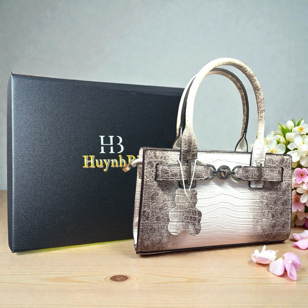 HuynhBi S7- Túi Xách Da Bò Thật Dập Vân Cá Sấu, Có Hộp Làm Quà Tặng