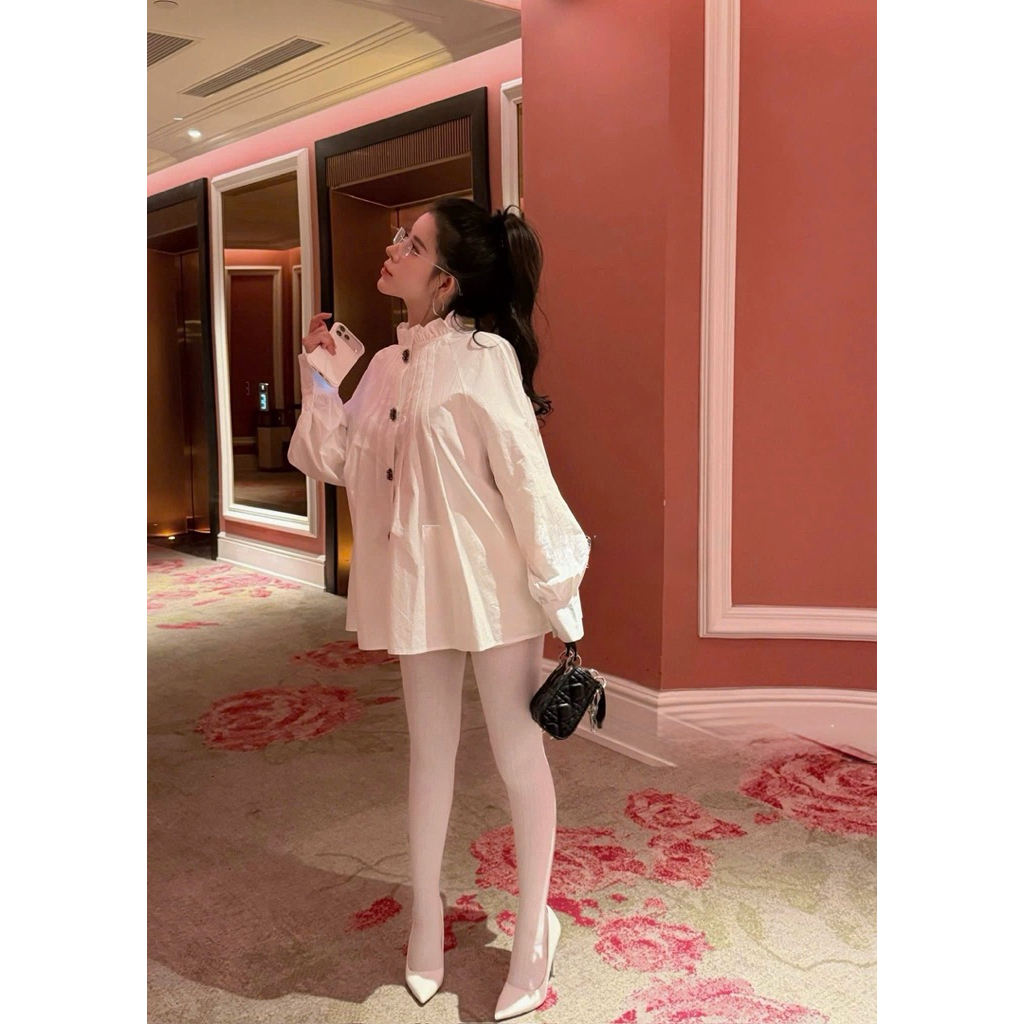 Áo sơmi trắng babydoll dáng tiểu thư cưng xỉu