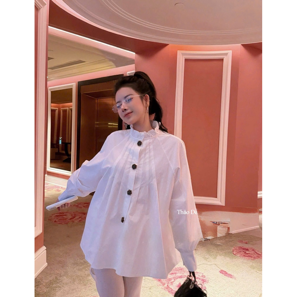Áo sơmi trắng babydoll dáng tiểu thư cưng xỉu