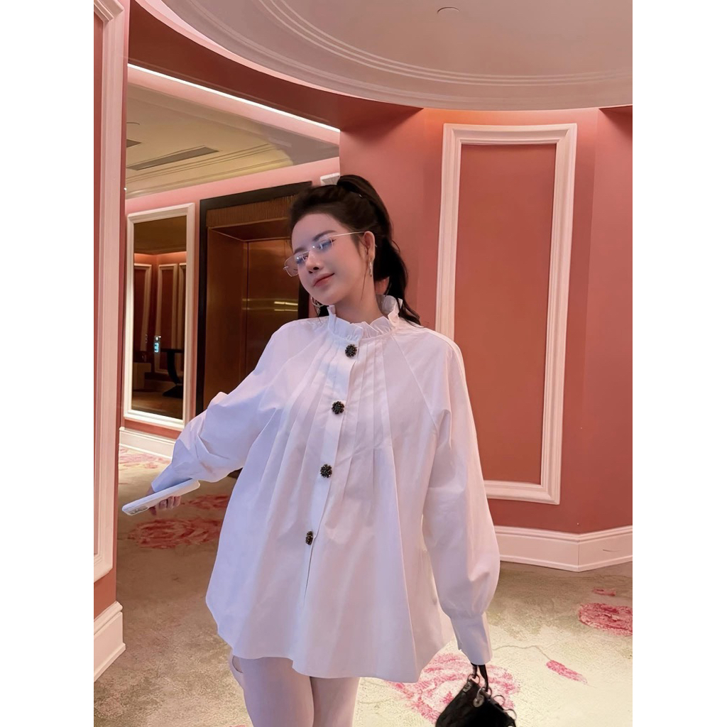 Áo sơmi trắng babydoll dáng tiểu thư cưng xỉu
