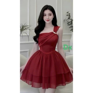 Đầm nữ tapta phối tơ cao cấp lệch vai đính ngọc sang trọng xòe công chúa hot trend
