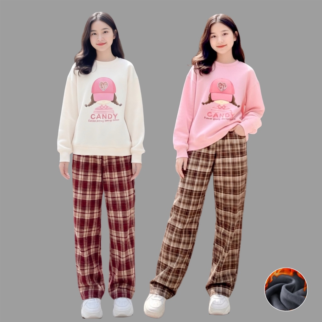 Quần caro ép nhung cho bé gái size đại BEESHOP D25026